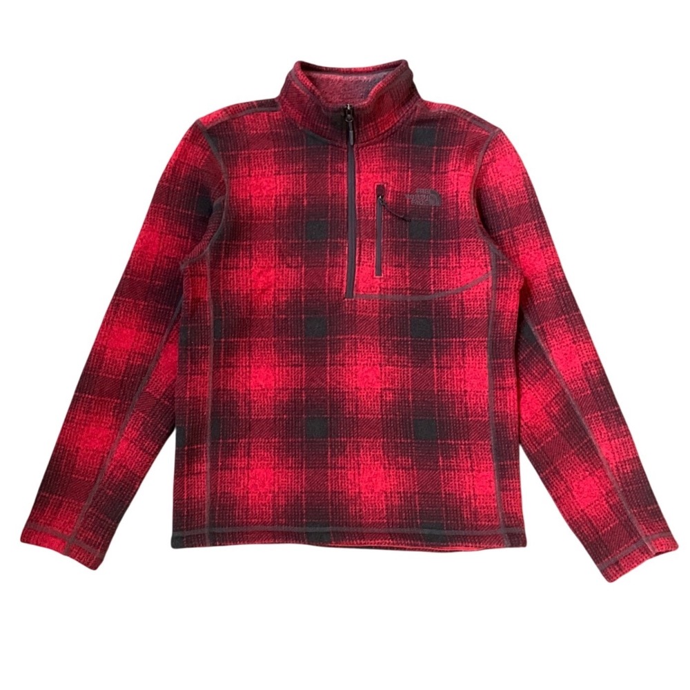 The North Face Gordon Lyons Fleece Red Buffalo Plaid 1/4 Zip Pullover Men's S